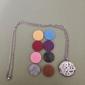 Elegant Silver Locket Necklace with Colorful Aromatherapy Inserts